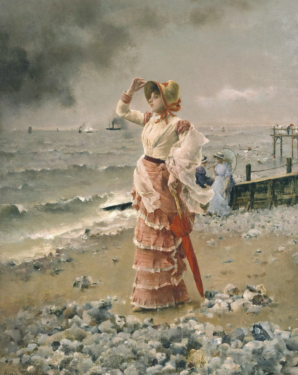 Alfred Émile Stevens - Donna elegante che vede girare un piroscafo